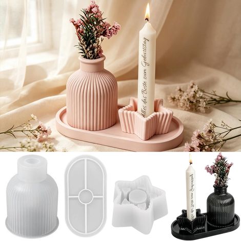 Lot de 3 moules en silicone - Moule en silicone - Vase - Moule en résine époxy - Moules en silicone pour couler - Moules en silicone pour bougies - Moules en résine (1/5)