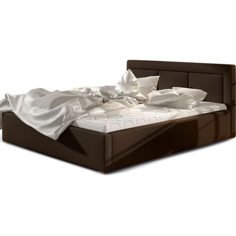 Lit double avec sommier Berlino - Simili cuir rembourré-Marron foncé-160x200 (1/5)
