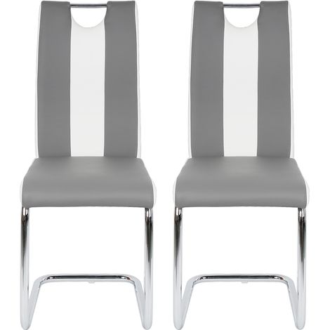 Haloyo set di 2 sedie da pranzo, sedia da cucina con sedile e schienale in PU, gambe in metallo, grigio e bianco (1/5)