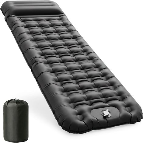 Matelas Camping Gonflable 12 cm, Résistant à l'eau, D'épaisseur Matelas Gonflable Ultra Léger avec Pompe à Pied et Oreiller Intégré, Idéal pour Randonnée/Trekking/Plage/Tente - Gris Foncé (1/5)
