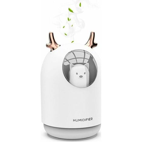 Humidificateur d'air bébé Chambre Ultrasonique Silencieux avec Diffuseur d'huiles Essentielles 7 Couleurs de Lumière 12 Hd'arrêt Automatique, 300 ml Blanc (1/5)