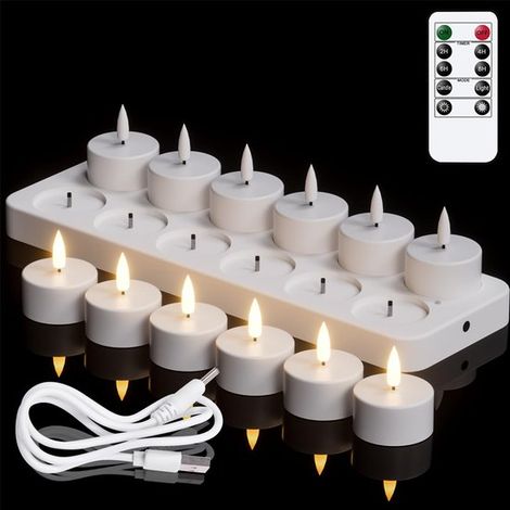 Velas de té recargables con control remoto y temporizador，4 x 4,7 cm