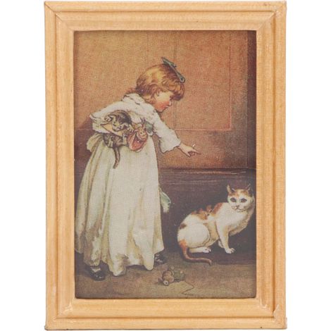 Cadre Photo Miniature 1/12 Fille et Chat Mignon pour Maison de Poupée - Cadre en Bois Peint Décoratif (1/5)