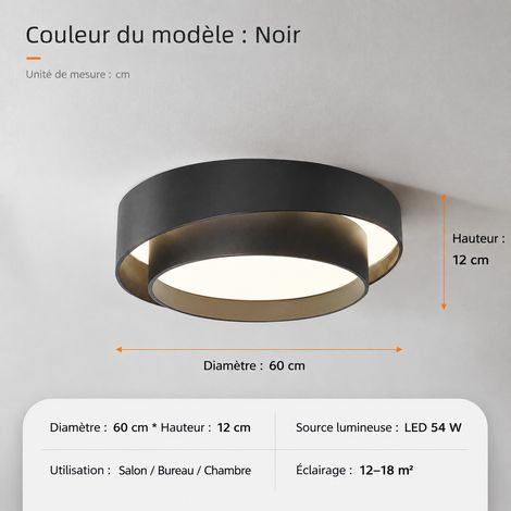 Plafonnier LED rond moderne en fer 60 cm 36W noir dimmable avec application mobile noir 60cm 36 app 4,7 kg – Livraison gratuite