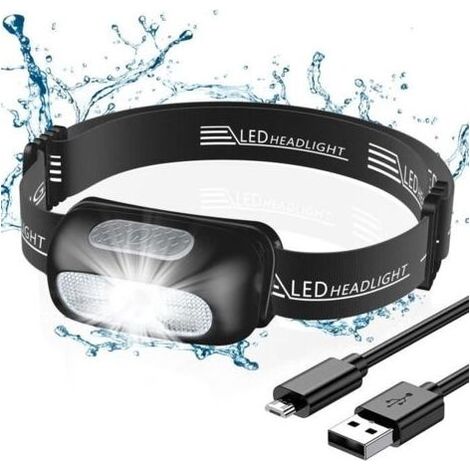 (Schwarz) Wiederaufladbare Stirnlampe – 5 Leuchtmodi – Wasserdicht und robust (1/4)