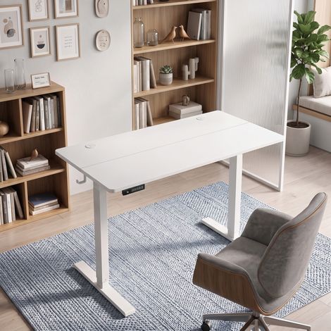 Bureau Assis Debout Électrique 120 x 60 cm, Mémoire 3 Hauteurs, Sécurité Enfant et Anti-Collision, pour Travail, Blanc (1/5)