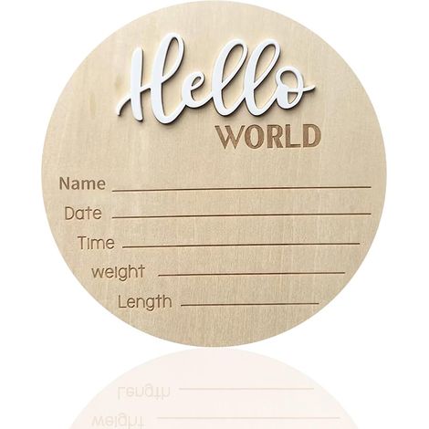 Panneau d'annonce de naissance, panneau en bois de 15 cm « Bonjour le monde » pour nouveau-nés, panneau d'annonce de naissance, pour les fêtes prénatales, les hôpitaux et les crèches pour les nouveau- (1/5)