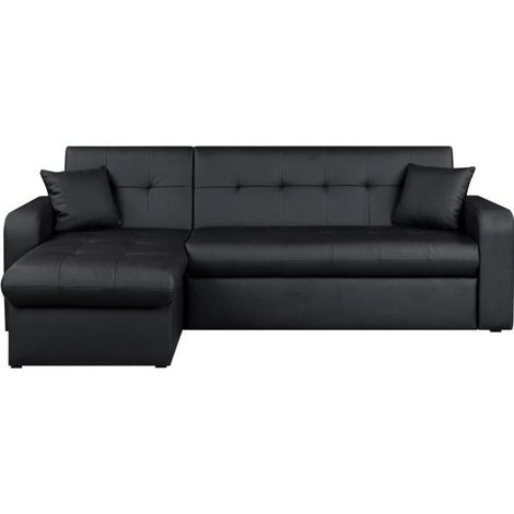 Les Tendances – Canapé d'angle réversible convertible 3 places – Simili noir – Couchage 131x200cm – Coffre de rangement – Ressorts nozag – Fabrication européenne (1/5)