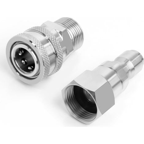 Adaptador giratorio para limpiadora de alta presión, rotación de 360°, antitorsión, acero inoxidable 304, M22 a 3/8" (plateado) (1/5)