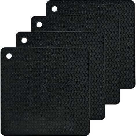 Ensemble de 4 protections pour plaques à induction, en silicone noir, carrées,