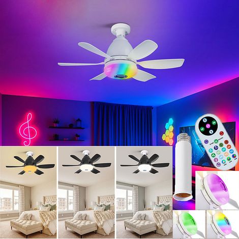 Ventilateur de plafond avec télécommande et rallonge, 3 vitesses, 3000 K à 6500 K, 3 modes RVB, haut-parleur Bluetooth, E27, Blanc (1/5)