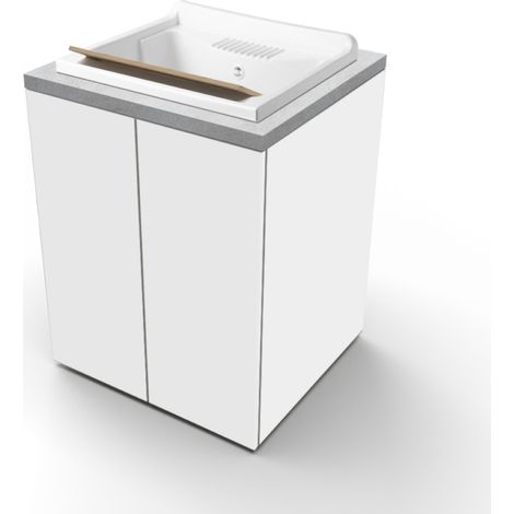 Lavatoio in legno Bianco a 2 ante con top Grigio e vasca in resina 71x65 cm (1/2)