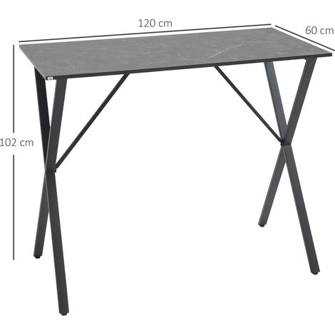 Table haute de bar de style industriel aspect marbre, en bois et acier, 120 x 60 x 102 cm, noire (1/5)
