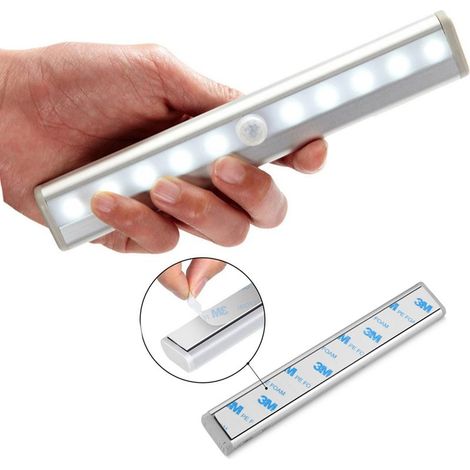 Lampe à détecteur de mouvement, veilleuse LED, éclairage de placard avec bande magnétique, 10 spots LED pour escalier, placard, penderie, cuisine, armoire, entrée, couloir, toilettes, cabine (1/3)