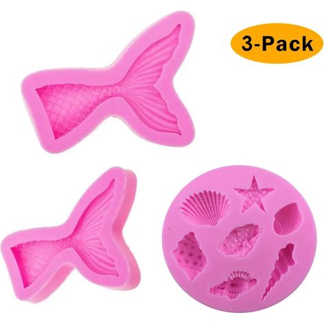 Juego de moldes de silicona para fondant, antiadherentes, sin BPA, para chocolate, gelatina y caramelos, ideales para repostería casera, decoración de cupcakes, cola de sirena (grande + pequeña) y con