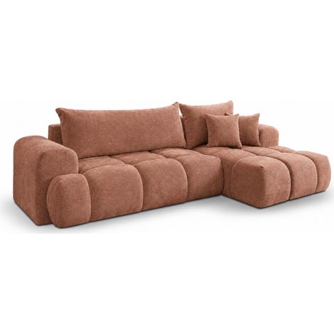 EVELIA - Canapé d'angle convertible 4 places en tissu haute résistance - 265 cm - Terracotta (1/3)