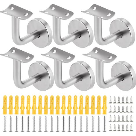 Lot de 6 Support Main Courante Acier Inoxydable 60x60mm Support Rampe Escalier Support de Main Courante D'escalier Supports de Main Courante Argent Support de Rampe pour Intérieur et Extérieur (1/5)
