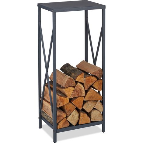 Rangement pour bûches, en métal, 80,5 x 34 x 25 cm, pour cheminée et poêle, intérieur, Gris (1/5)