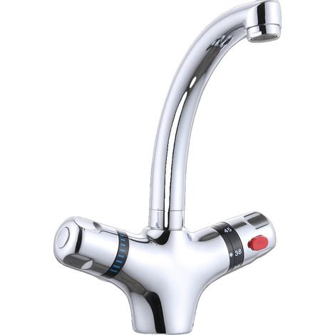 Robinet de cuisine, double poignée, raccords thermostatiques, Argent (1/2)