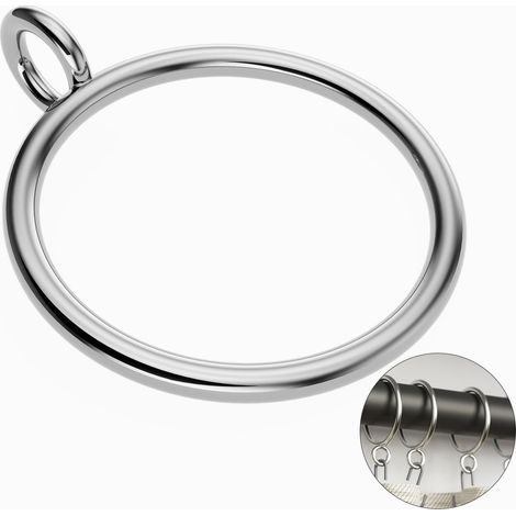50 anelli metallici per tende, diametro interno 3,8 cm, per bastoni per tende, colore argento (per bastoni per tende fino a 3,2 cm di diametro).