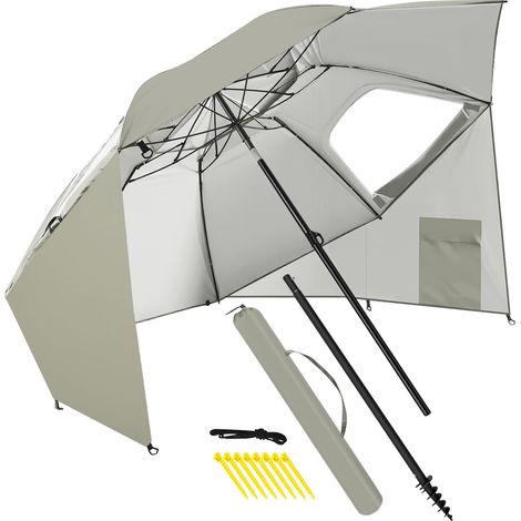 TolleTour Sonnenschirm 210 cm UV50+ mit Schraub-Erdspieß, windstabiler Strandschirm, neigbar & tragbar für Strand Balkon Garten Beige