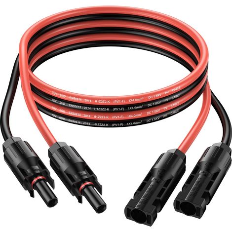 Doppeltes Verlängerungskabel, 4 mm²/12 AWG, geeignet für Photovoltaik-Solarmodule, IP68 wasserdicht, rote/schwarze 4 mm² Solarstecker (3 Meter rot + 3 Meter schwarz), OUYLAF (1/5)