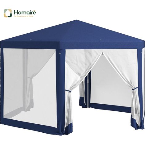 HOMAIRE Pavillon Hexagonal 4x3m Étanche Stable Hiverproof avec Moustiquaire et 6 Panneaux latéraux pour Camping et Jardin Bleu