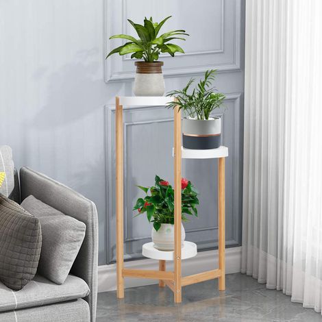 Indoor Corner Bamboo Plant Stand Round Planter Potted Holder End Table Display, 3 Tiers (1/5)