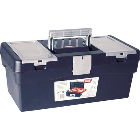Tayg Werkzeugkiste 14,4 Liter, mittelgroße Werkzeugbox mit herausnehmbarer Einsatzschale, Kunststoffverschluss und klappbarem Griff, blau grau 40 x 21,7 x 16,6 cm