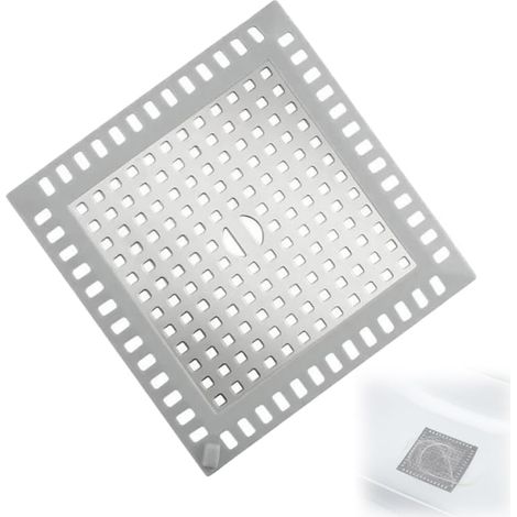 Bath Drain Grates, Hair Catcher Shower Strainer Square Hair Strainer Monoblock for Shower, 12.5 x 12.2 cm Stainless Steel for Washbasin Shower Tub and Bathroom (Silver) (1/5)