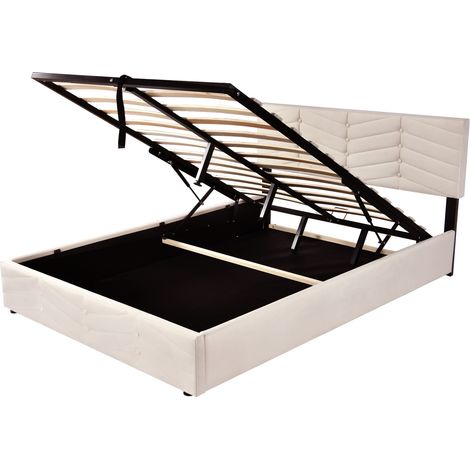 Letto imbottito 140 x 200 cm con rete a doghe e testiera regolabile, velluto beige, MODENUIT (1/5)
