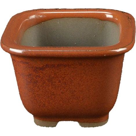 Vaso per bonsai Giapponese Morrisan quadrato in gres smaltato marrone mogano 5,5x5,5x4,5 cm - B02-8-8F