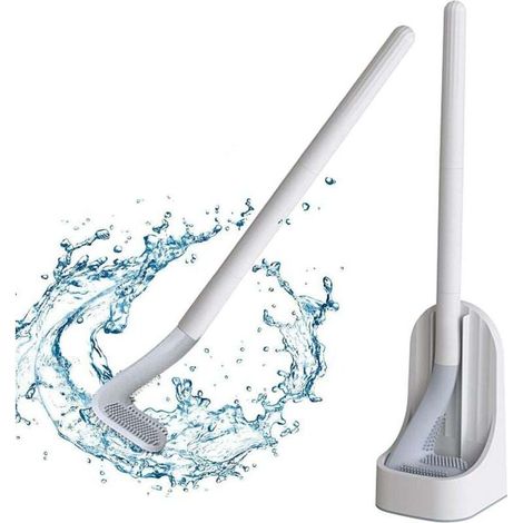 Silikon-Toilettenbürste mit langem Griff und Wand- oder Bodenhalterung zur Badreinigung