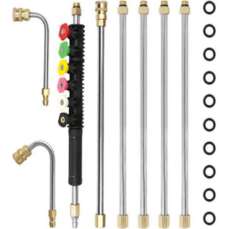 Extensión para limpiadora de alta presión, juego de 9 piezas con 6 boquillas, varilla angular de 60°/90° y conexión rápida de 1/4". (1/5)