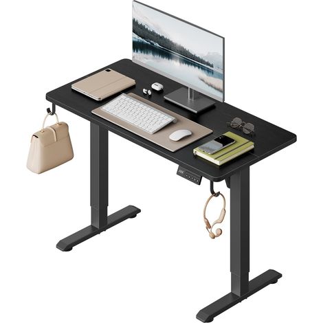 WOLTU Escritorio eléctrico regulable en altura 100x48x72-118 cm, negro, con 3 memorias de altura y 2 ganchos