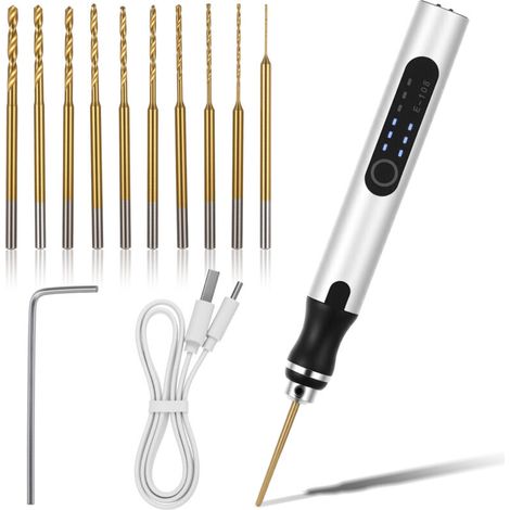 Mini trapano elettrico a mano, 3 velocità, senza fili, mini trapano fai da te con 10 punte, trapano a mano per modellismo, lavorazione del legno, resina, creazione di gioielli -Crezuo