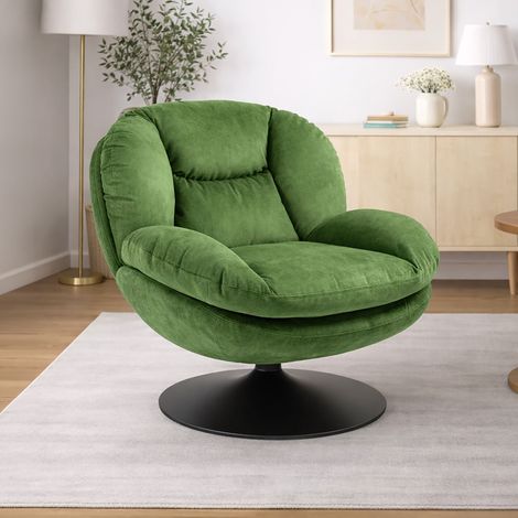 Fauteuil cosy pivotant 81x84x 84cm en velours vert - ORYO (1/5)