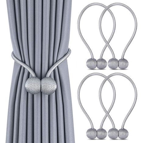 Set di 4 fermatende magnetici, fermatende magnetici intrecciati per tende, decorazione per casa e ufficio (grigio) (1/5)