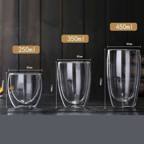 1 Tasse en verre,Double paroi,Résistante à la chaleur,Verre borosilicate,Café et bière (1/3)