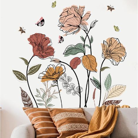 Stickers muraux floraux bohèmes – Lot de 2 autocollants amovibles pour la décoration du salon,30x90CM Décoration artistique en PVC facile à poser (1/5)