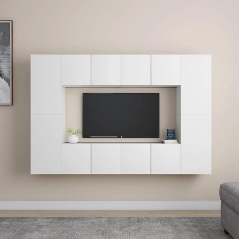Ensemble de meubles TV 8 pcs Bancs TV Armoires de rangement Blanc Aggloméré 75207 (1/5)