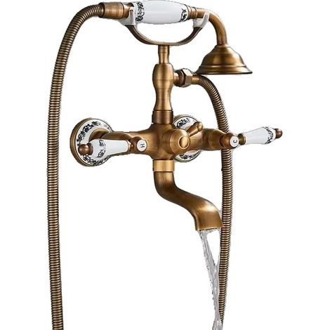 Grifo de ducha para bañera, doble manija, diseño contemporáneo, latón antiguo A (1/2)