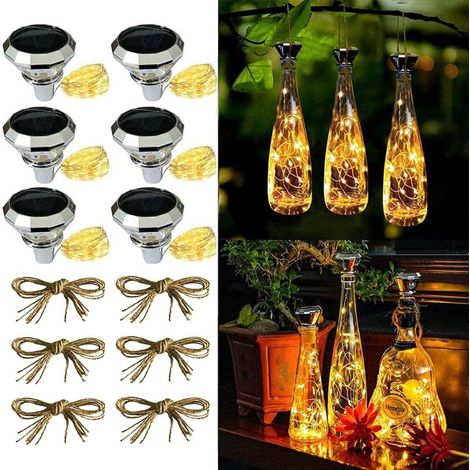 Lot de 6 guirlandes solaires de 2 m en bouteille avec 20 LED (6 LED blanc chaud), motif diamant, éclairage solaire - AquaForge (1/5)