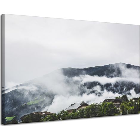 Leinwanddruck Natur – Berge im Nebel, 120 x 80 cm