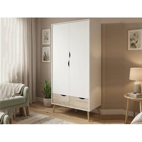Dmora - Guardaroba 2 ante Archilllo, Mobile camera da letto, Cabina armadio portabiti, Armadio appendiabiti, 99x58 h200 cm, Bianco e Quercia (1/5)