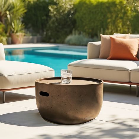 NESTOR - Table basse ronde en béton marron D58cm (1/5)