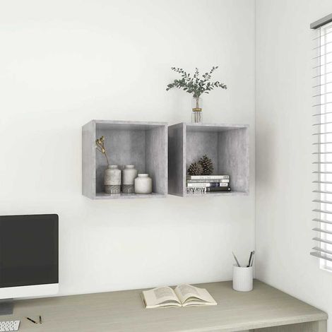 vidaXL Armoires murales 2 pcs Gris béton 37x37x37 cm Bois d’ingénierie (1/5)