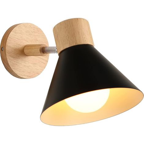 Appliques Murales Intérieur Moderne E27 Lampe Murale Industrielle Réglable Applique Murale Bois Applique Murale Décoration pour Chambre Salon Couloir Café, Ø18cm, Noir (1/5)