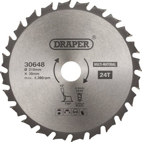 Lame de scie circulaire multi-usage, 210 x 30 mm, 24 dents, argent, taille unique (1/4)