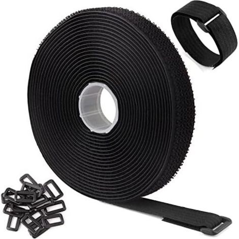 Sangles/Attaches de Câble Réutilisables Réglables Noires 5m Avec 25 Boucles et Sangle Fixation à Crochet Pour la Gestion des Câbles (5m x 2cm, Noir) Noir 2cm (1/5)